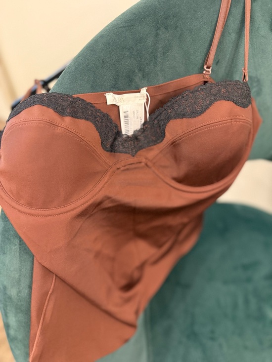Zara Other - Zara Rust Camisole Slip with Black Lace Trim
